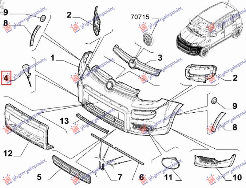 POKLOPAC KUKE PREDNJEG BRANIKA (4X4/TREKKING) FIAT PANDA NEW 2012- (312/319)