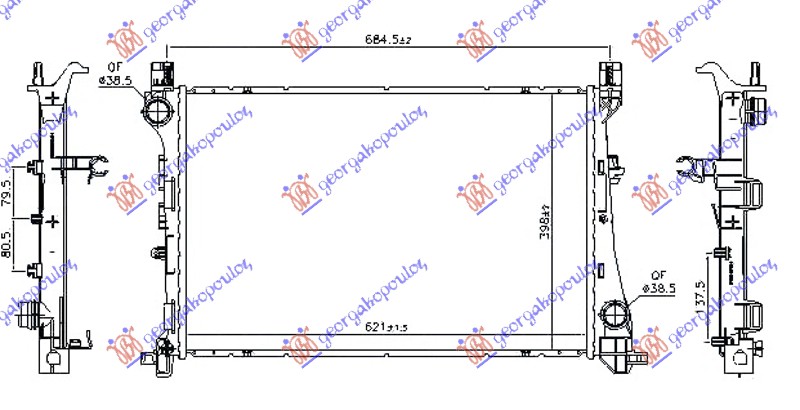 HLADNJAK MOTORA 1.6 MJTD DIZEL (MAN/AUTO) (620x400x26) FIAT 500 L 2017- (351/352)