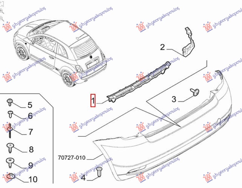 NOSAC ZADNJEG BRANIKA PLASTICNI (ORIGINALNI) FIAT 500e 2021-  (332)