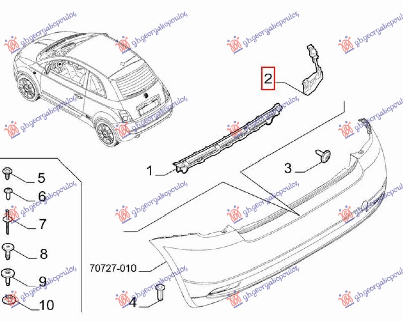 NOSAC ZADNJEG BRANIKA BOCNI PLASTICNI (ORIGINALNI) FIAT 500e 2021-  (332)