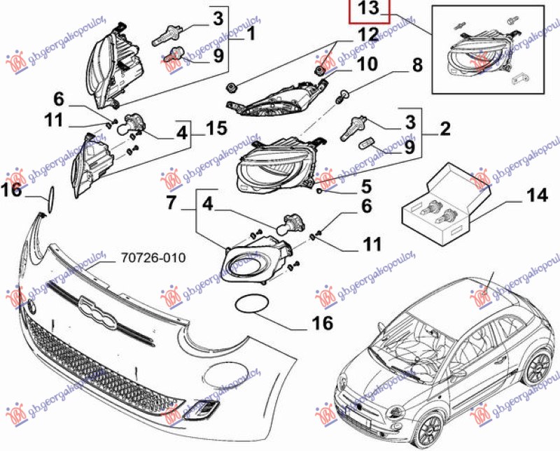 KOMPLET ZA POPRAVKU NOSACA (PRICVRSCIVANJE) FARA (ORIGINALNI) FIAT 500e 2021-  (332)