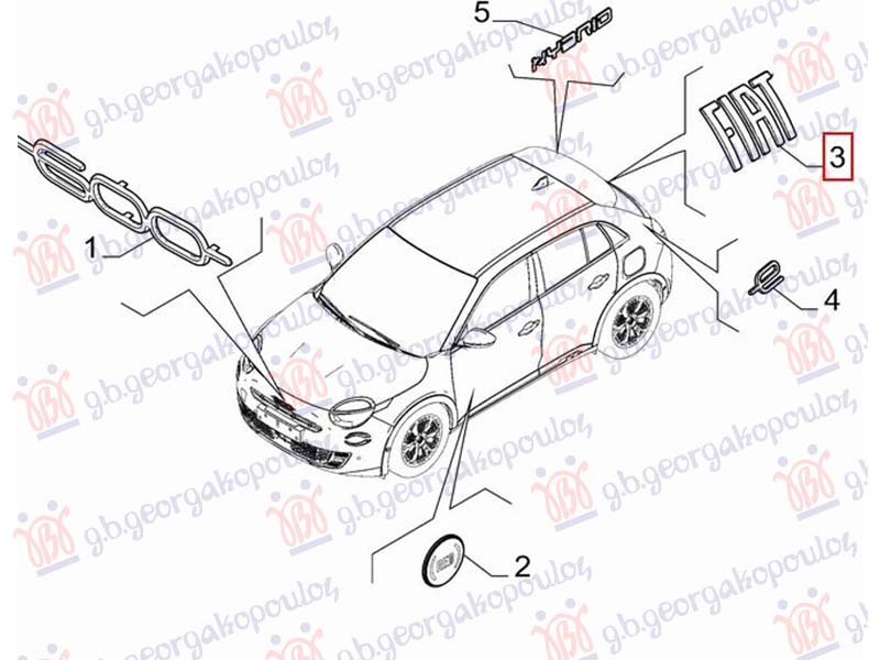 ZNAK ZADNJI (FIAT) (ORIGINALNI) FIAT 600 2023- (365/364)