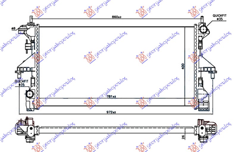 HLADNJAK MOTORA 2.3 JTD DIZEL (MAN) (+AC) (780x390) (MOTOR F1AE3481G) (VALEO) FIAT DUCATO III 2014- (250)