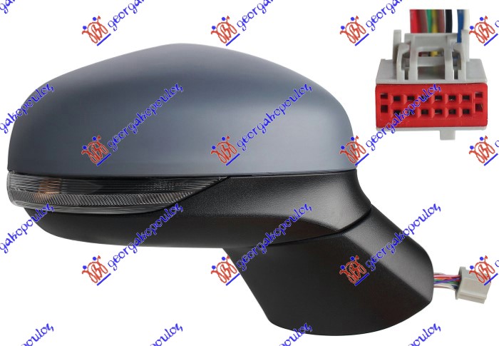 RETROVIZOR ELEKTRICNI SA GREJACEM PM (ELEKTRO-SKLOPIV) (MIGAVAC) (SVETLO) (10 PIN) (A KVALITET) (KONVEKSNO STAKLO) FORD PUMA 2020- (J2K/CF7)