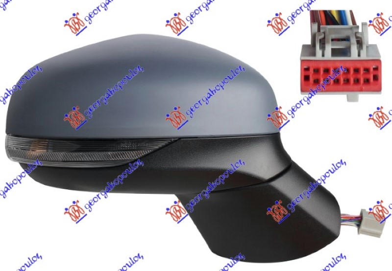 RETROVIZOR ELEK. SA GREJACEM PM (ELEKTRO-SKLOPIV) (MIGAVAC) (SVETLO) (MRTAV UGAO) (12 PIN) (B KVAL) (KONVEKSNO STAKLO) FORD PUMA 2020- (J2K/CF7)