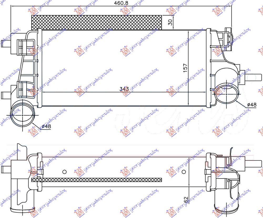 HLADNJAK INTERKULERA 1.0 EcoBoost (343x157x62) FORD FOCUS 2014-2018 (DH)
