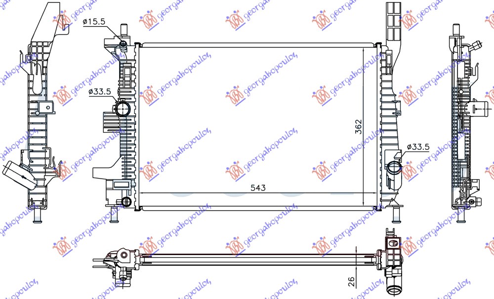 HLADNJAK MOTORA 1.0 EcoBoost BENZIN (543x362x26) FORD FOCUS 2011-2014 (DH)