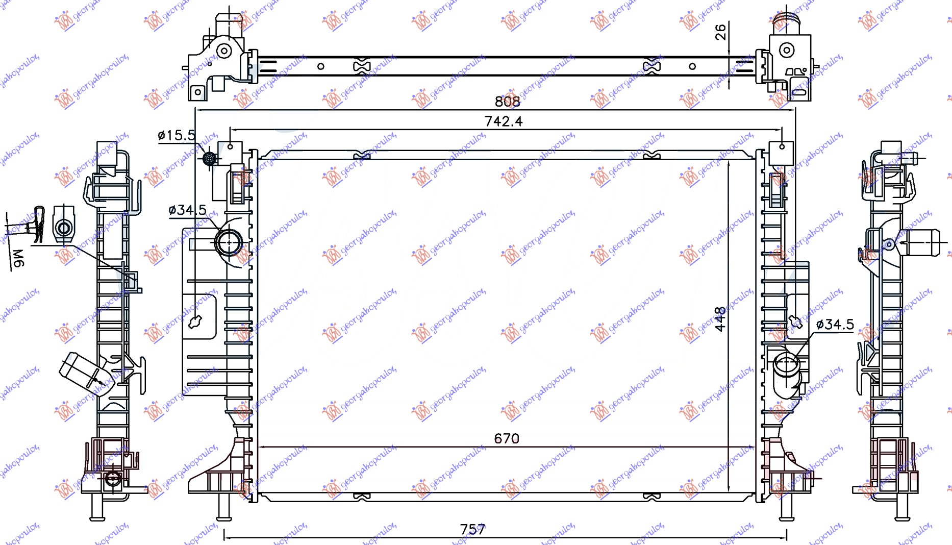 HLADNJAK MOTORA 1.5 EcoBoost BENZIN / 2.0 TDCi (670x448x26) 15- (VALEO) FORD KUGA 2013-2016 (DM2)