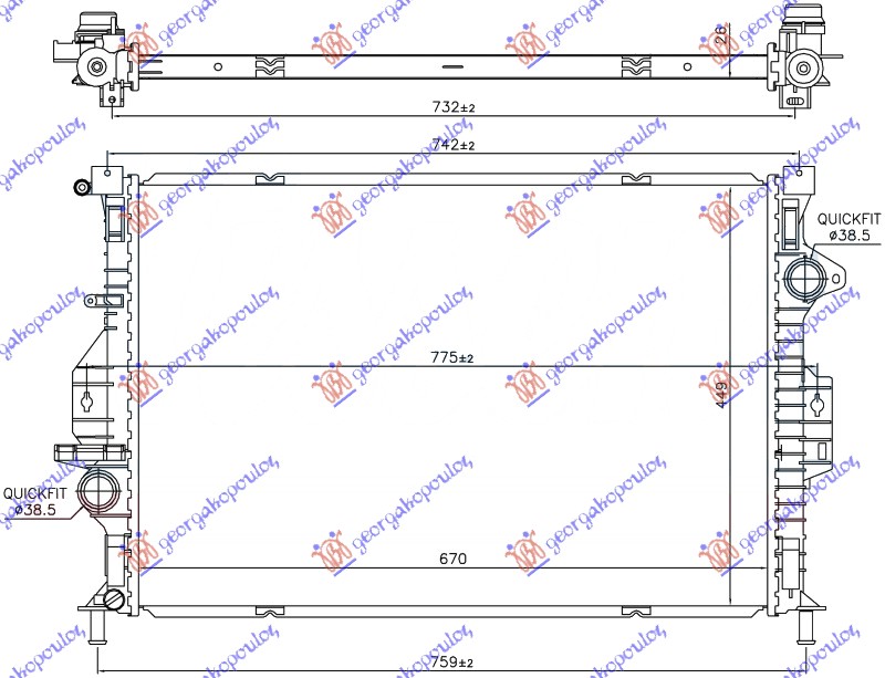 HLADNJAK MOTORA 1.6 EcoBoost BENZIN (AUTO) (670x449x26) /15 FORD KUGA 2013-2016 (DM2)