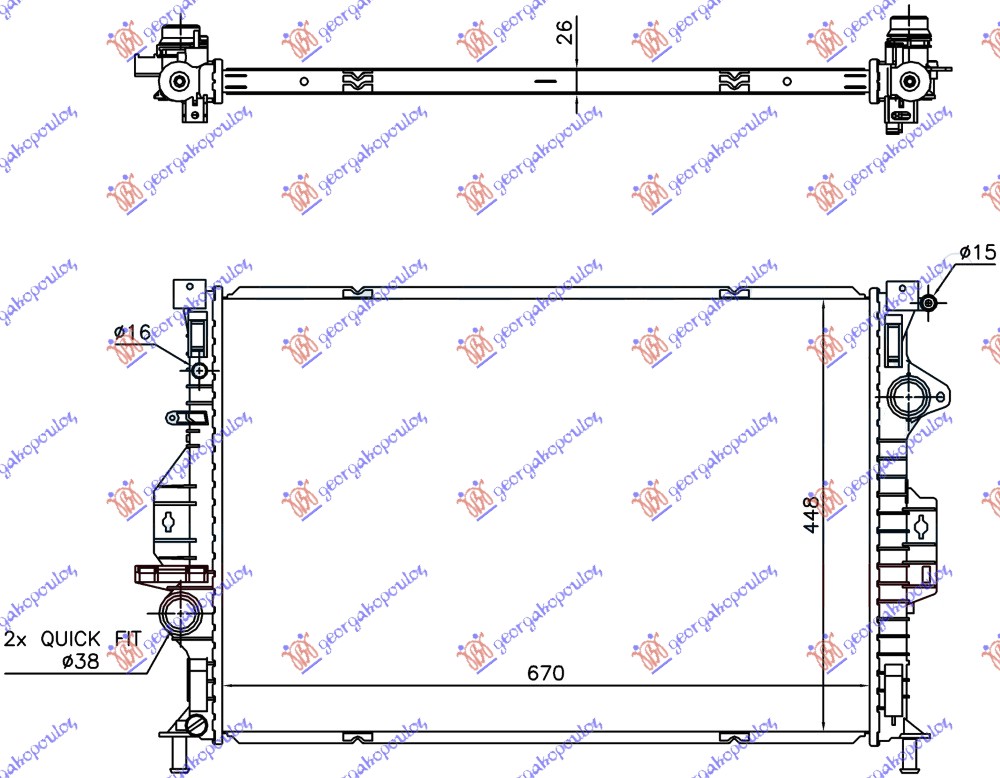 HLADNJAK MOTORA 2.0 TDCi DIZEL (AUTO) (670x448x26) -2015 (VALEO) FORD KUGA 2013-2016 (DM2)