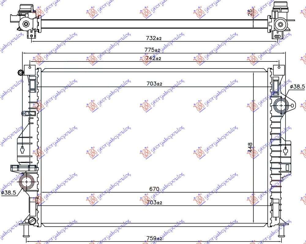 HLADNJAK MOTORA 1.6 EcoBoost BENZIN / 2.0 TDCi DIZEL (MAN) (670x449x26) -15 FORD KUGA 2016-2020 (CBS)