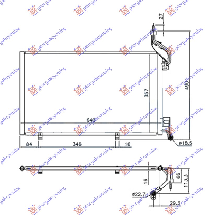 HLADNJAK KLIME 1.6 EcoBoost BENZIN (620x350x16) CEVI 22/18mm FORD FIESTA 2013-2017 (JD)
