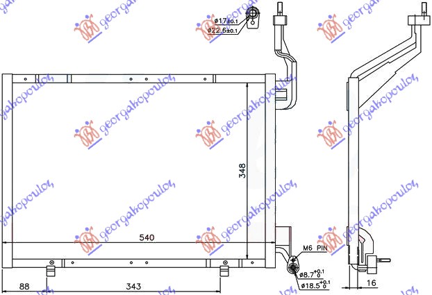HLADNJAK KLIME 1.6 TDCi (540x348x16) -14 FORD FIESTA 2013-2017 (JD)