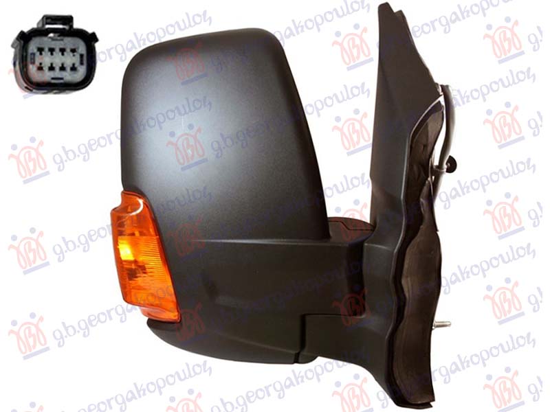 RETROVIZOR ELEKTRICNI SA GREJACEM KRATKI (ZUTI MIGAVAC) (KONVEKSNO STAKLO) FORD TRANSIT 2013-2019 (F3/FCD/FDD/FAD/FED)