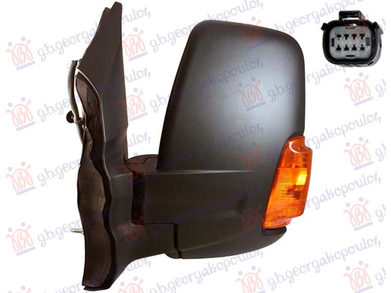 RETROVIZOR ELEKTRICNI SA GREJACEM KRATKI (ZUTI MIGAVAC) (KONVEKSNO STAKLO) FORD TRANSIT 2013-2019 (F3/FCD/FDD/FAD/FED)