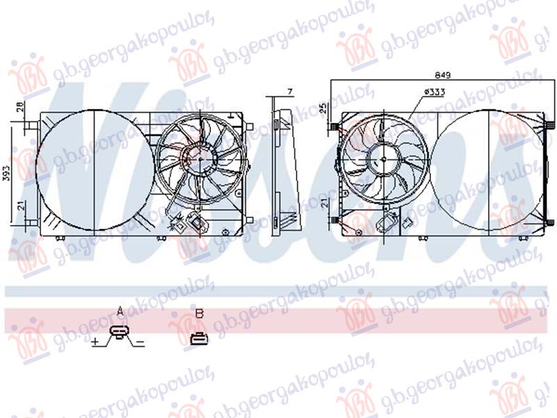 VENTILATOR DUPLI 2.0 DIZEL FORD TRANSIT od 2019 (1 MOTOR + ELISA) (333mm) (NRF)