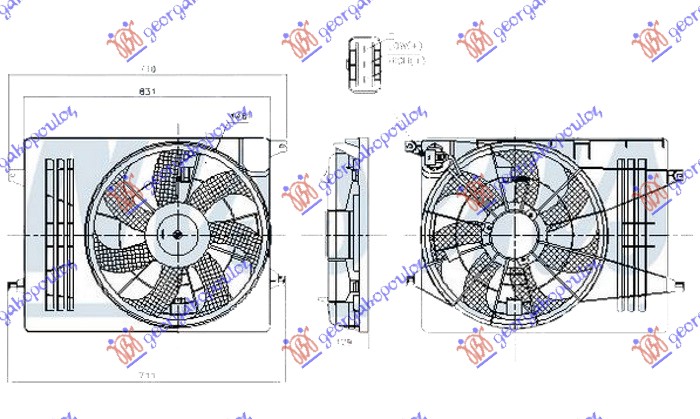 VENTILATOR KOMPLET (BENZIN) (460mm) (3 PIN) KIA SPORTAGE 2010-2014 (SL)