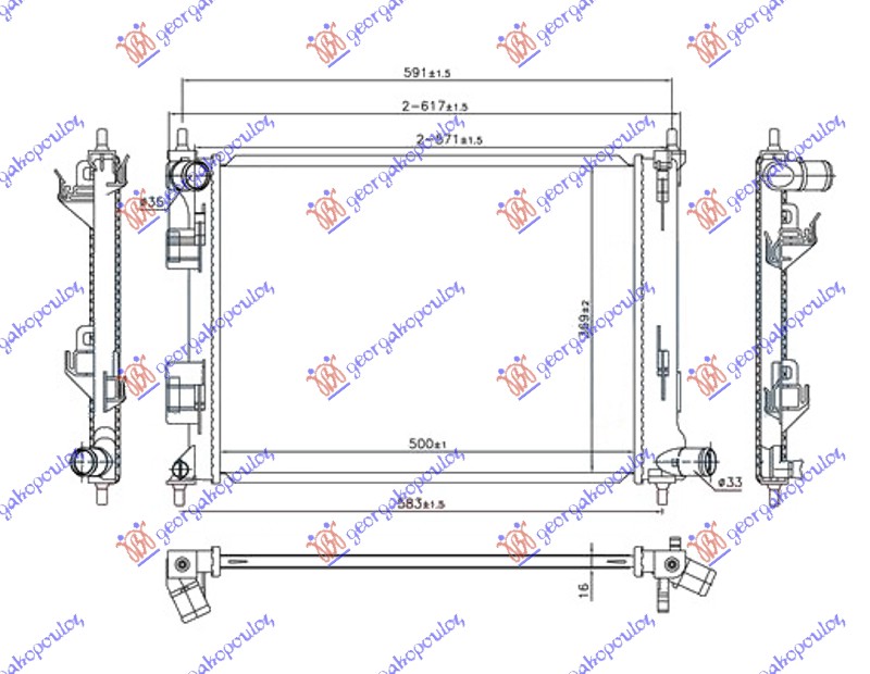 HLADNJAK MOTORA 1.2/1.4i BENZIN (MAN) (500x380x16) (VALEO) HYUNDAI i20 I 2012-2014 (BA/IA)