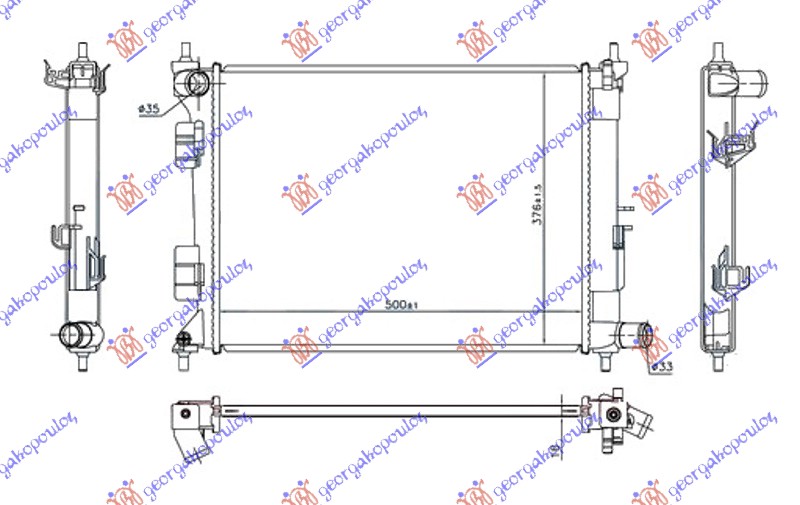 HLADNJAK MOTORA 1.2/1.4i BENZIN (MAN) (500x375x16) (NISSENS) HYUNDAI i20 II 2018-2020 (GB/IB)