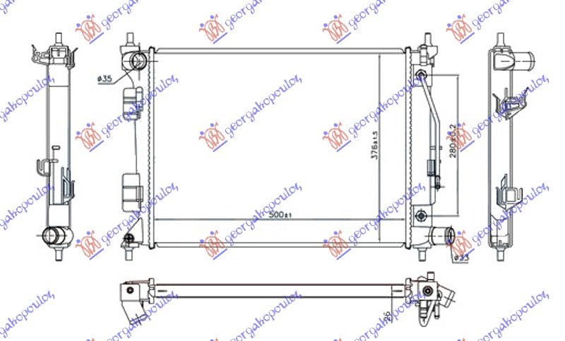 HLADNJAK MOTORA 1.4i BENZIN (AUTO) (500x375x26) (NRF) HYUNDAI i20 II (H/B) 2014-2018 (GB/IB)
