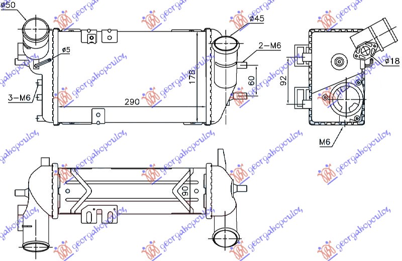 HLADNJAK INTERKULERA 1.6 T-GDI BENZIN (290x178x90) HYUNDAI i30 5D 2012-2014 (GD)