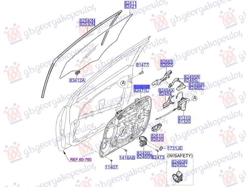PODIZAC PREDNJEG PROZORA ELEKTRICNI (BEZ MOTORA) (CESKA) (ORIGINALNI) HYUNDAI i30 5D 2014-2017 (GD)