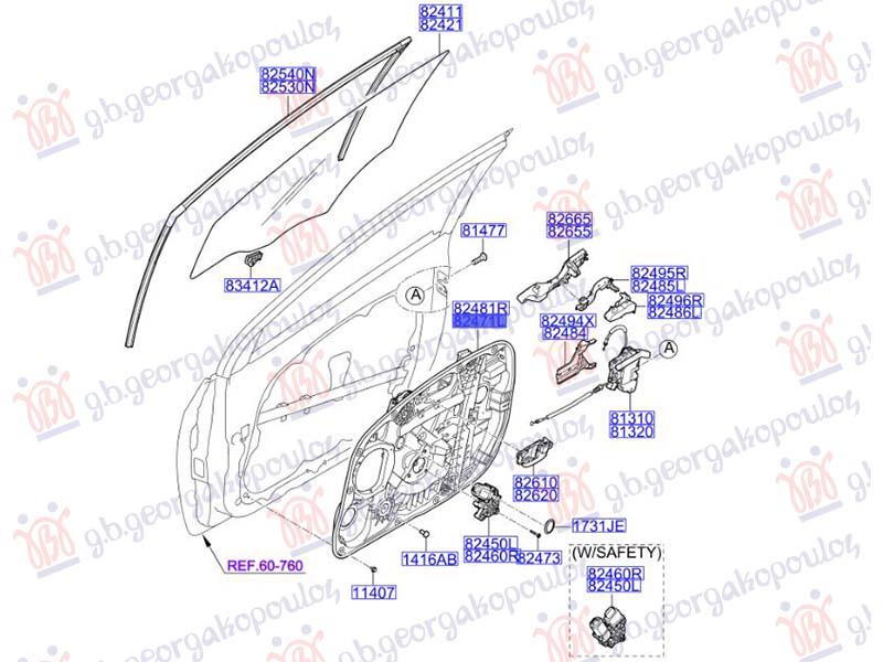PODIZAC PREDNJEG PROZORA ELEKTRICNI (BEZ MOTORA) (CESKA) (ORIGINALNI) HYUNDAI i30 5D 2014-2017 (GD)
