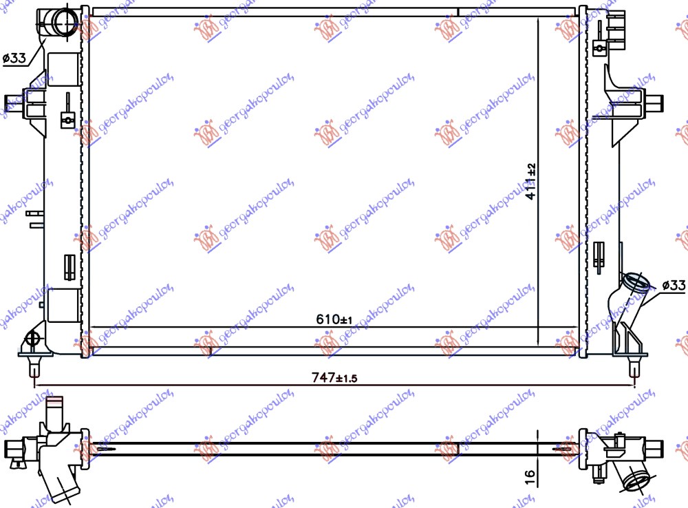 HLADNJAK MOTORA 1.4/1.6 Mpi BENZIN (MAN) (610x411x16) (KOYO) HYUNDAI ELANTRA 2015-2019 (AD/ADA)