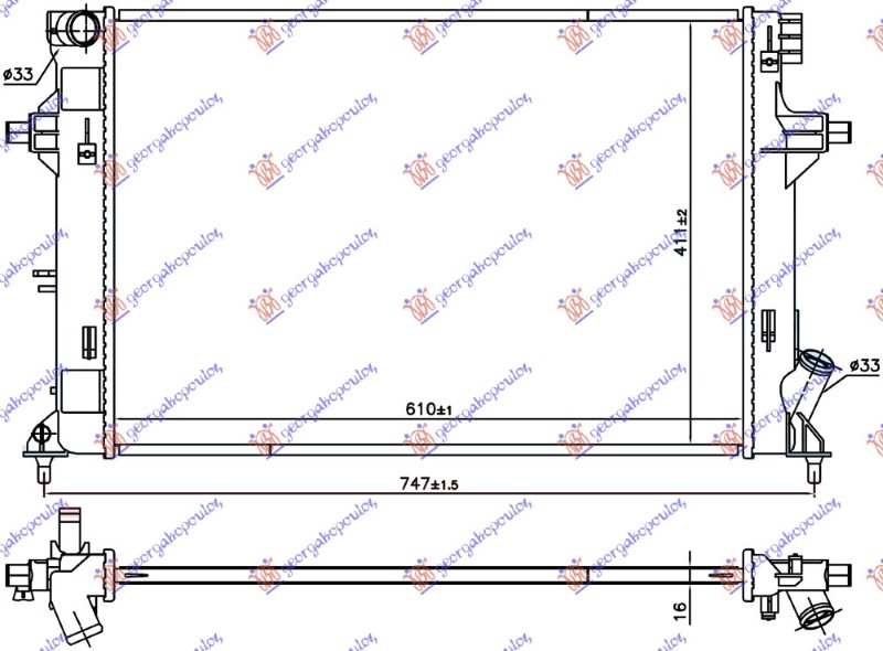 HLADNJAK MOTORA 1.4/1.6 Mpi BENZIN (MAN) (610x411x16) (NRF) HYUNDAI ELANTRA 2015-2019 (AD/ADA)