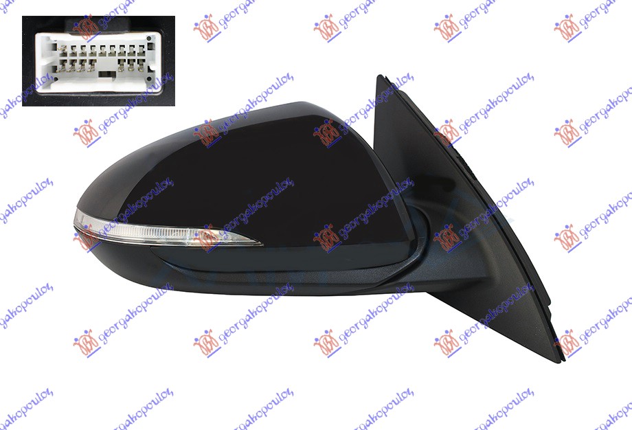 RETROVIZOR ELEKTRICNI SA GREJACEM PM (ELEKTRO-SKLOPIV) (MIGAVAC) (8 PIN) (A KVALITET) (KONVEKSNO STAKLO) HYUNDAI i30 HATCHBACK/TOURER 2017-2020 (PDE/PDEN)