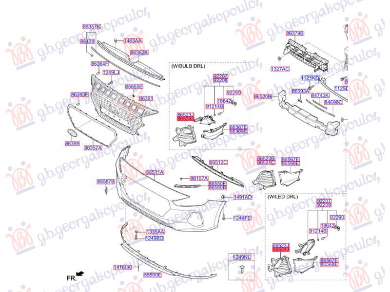 RESETKA PREDNJEG BRANIKA (LED DNEVNO SVETLO I MAGLENKA) (ORIGINALNI) HYUNDAI i30 FASTBACK 2017-2020 (PDE/PDEN)