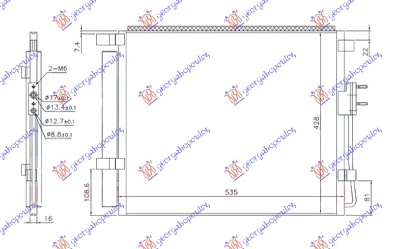 HLADNJAK KLIME 2.0/2.2 CRDi DIZEL (490x430x16) (HALLA TIP) HYUNDAI SANTA FE 2012-2016 (DM/DMA)