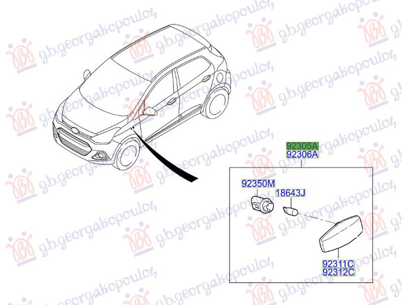 MIGAVAC U KRILU (ORIGINALNI) HYUNDAI i10 II 2013-2016 (BA/IA)