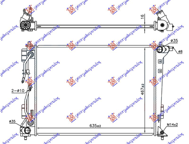 HLADNJAK MOTORA 1.6 GDi - 2.0i BENZIN (AUTO) (640x460) (CESKA) (KOYO) HYUNDAI TUCSON II 2015-2018 (TL/TLE)