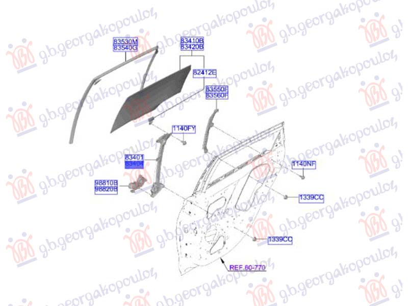 PODIZAC ZADNJEG PROZORA ELEKTRCINI (BEZ MOTORA) (ORIGINALNI) HYUNDAI BAYON 2021-2024 (BC3)