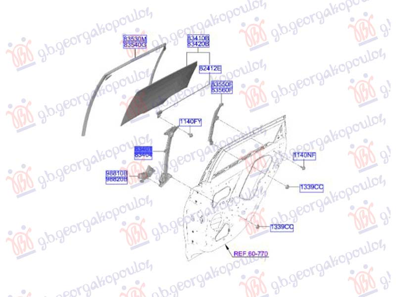 PODIZAC ZADNJEG PROZORA ELEKTRCINI (BEZ MOTORA) (ORIGINALNI) HYUNDAI BAYON 2021-2024 (BC3)