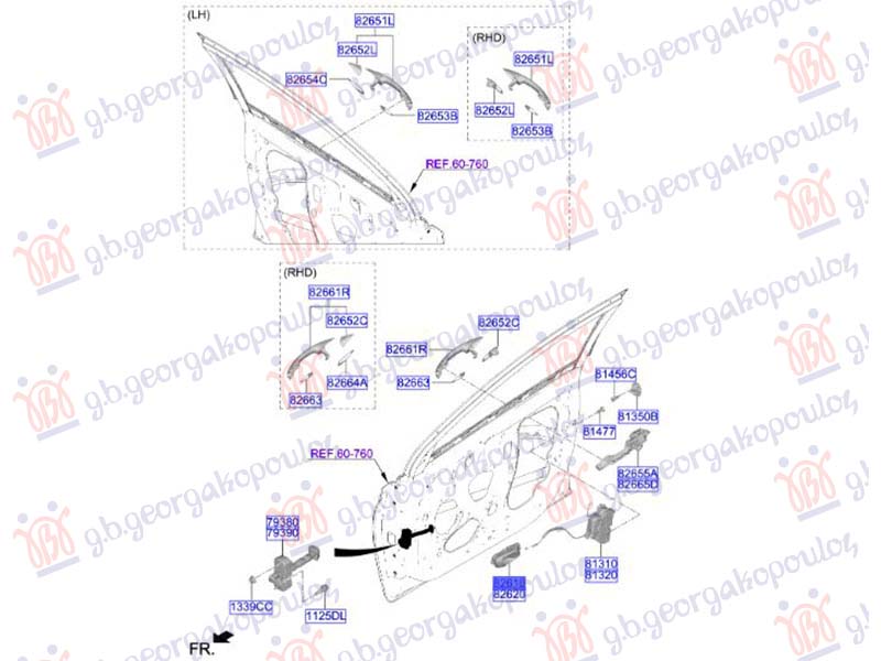 KVAKA PREDNJIH/ZADNJIH VRATA UNUTRASNJA (ORIGINALNI) HYUNDAI BAYON 2021-2024 (BC3)