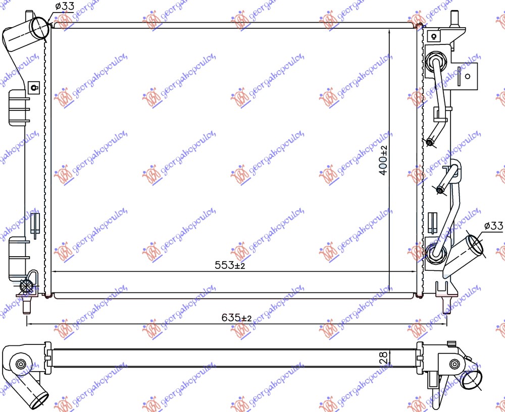 HLADNJAK MOTORA 1.6i/2.0i/1.6 GDI BENZIN (AUTO) (553x400x28) KIA SOUL 2016-2019 (PS)