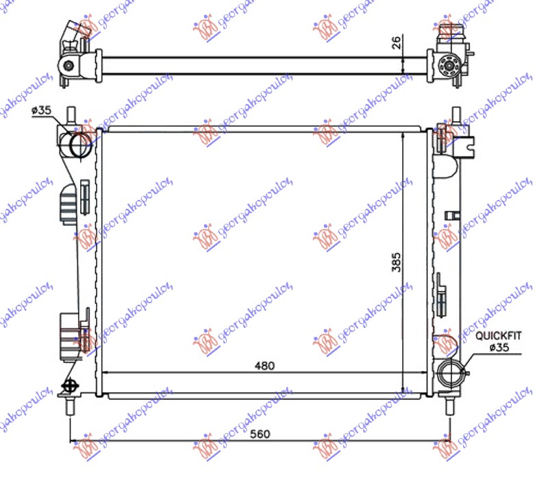 HLADNJAK MOTORA 1.1/1.4 CRDi (MAN) DIZEL (480x385x26) (INDIJA) (NRF) HYUNDAI i20 I 2012-2014 (BA/IA)