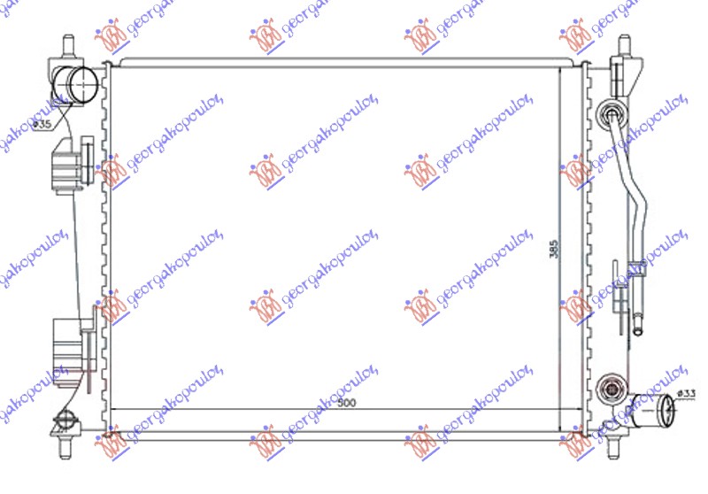 HLADNJAK MOTORA 1.4/1.6i BENZIN (AUTO) (500x380x16) (NISSENS) HYUNDAI i20 I 2012-2014 (BA/IA)