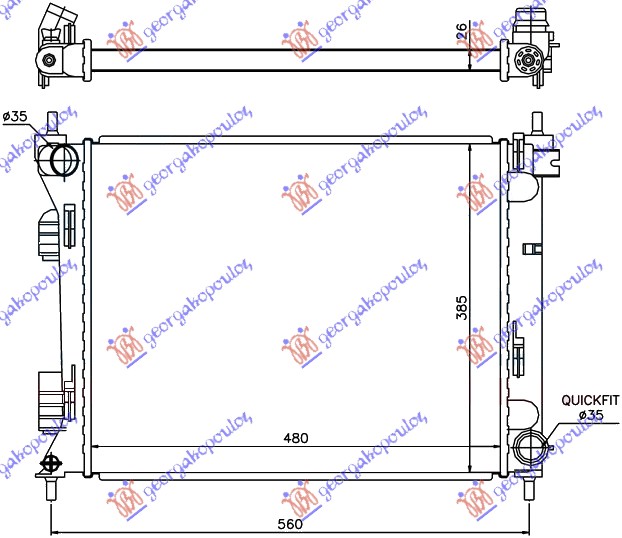 HLADNJAK MOTORA 1.1/1.4 CRDi (MAN) DIZEL (480x385x26) (TURSKA) (NRF) HYUNDAI i20 I 2012-2014 (BA/IA)