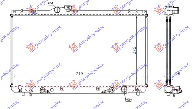 HLADNJAK MOTORA ZA SVE MODELE BENZIN (MAN/AUTO) (375x705x16) LEXUS IS I 1999-2005 (E1)