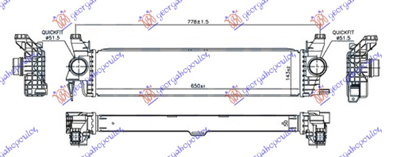 HLADNJAK INTERKULERA 1.6 (109-111 CDI) (650x143x50) MERCEDES VITO 2015- (W447)
