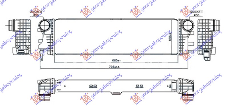 HLADNJAK INTERKULERA 2.2 (114-116-119 CDI-BLUETEC) (665x188x64) MERCEDES VITO 2015- (W447)