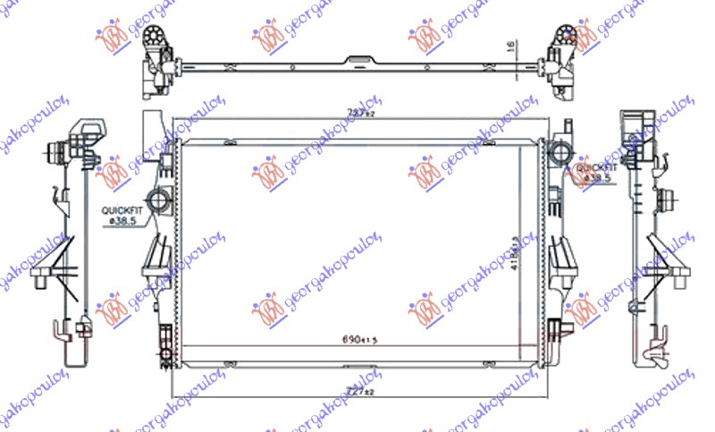 HLADNJAK MOTORA 1.6 (109/111 CDI) (-AC) (690x418x16) (NOSAC NA SREDINI) MERCEDES VITO 2015- (W447)