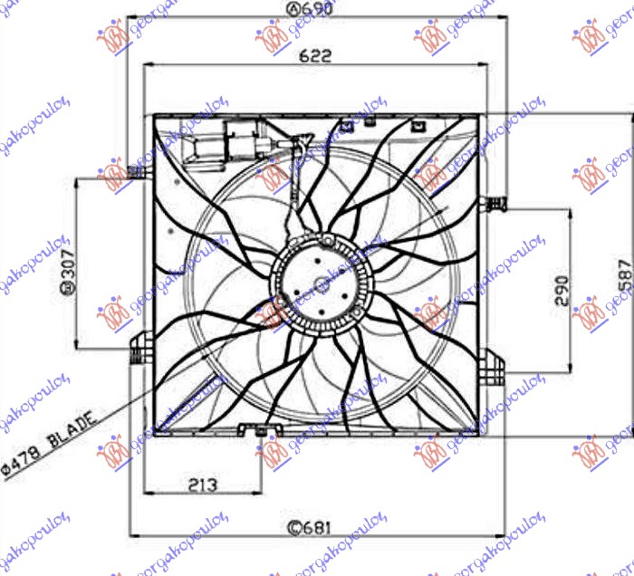 VENTILATOR KOMPLET (BENZIN/DIZEL) (485mm) (4 PIN) (600W) MERCEDES GLE COUPE 2015-2019 (C292)