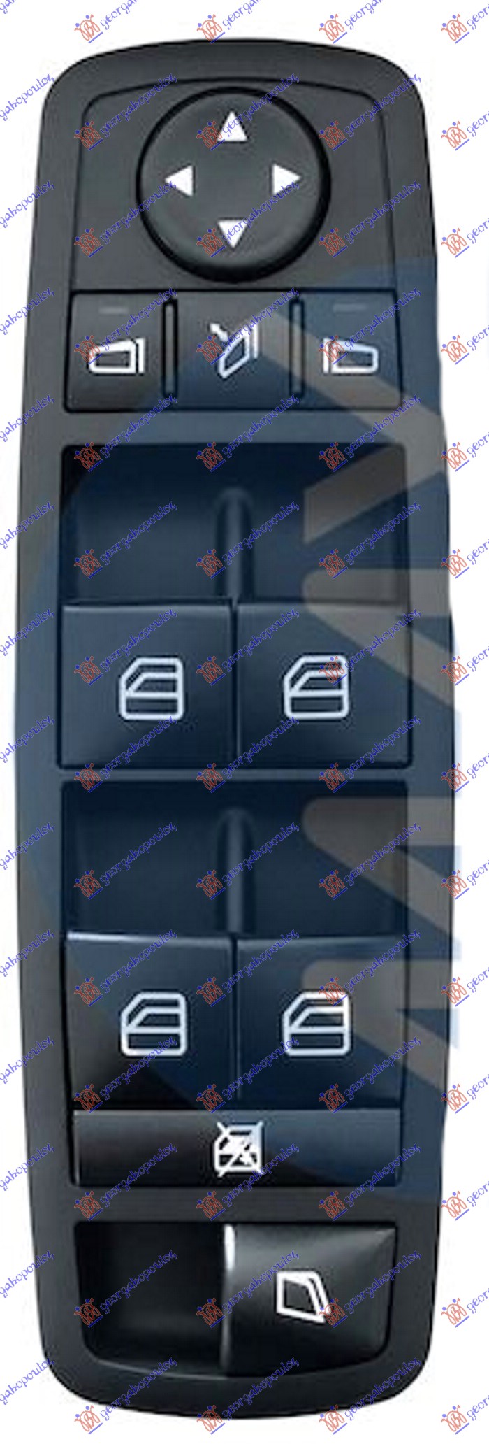 PREKIDAC U PREDNJIM VRATIMA CRNI (4 TASTERA) (ELEK. OTVARANJE GEPEK STAKLA) (ELEKTRO-SKLOPIV RETROVIZOR) (3 PIN) MERCEDES R CLASS 2010- (W251)