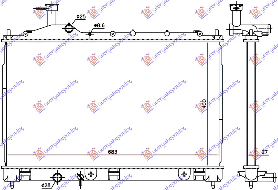 HLADNJAK MOTORA 2.2 DI-D DIZEL (MAN) (400x683x27) (KOYO) MITSUBISHI OUTLANDER 2016-2020 (GGW/GFW/ZL/ZK)
