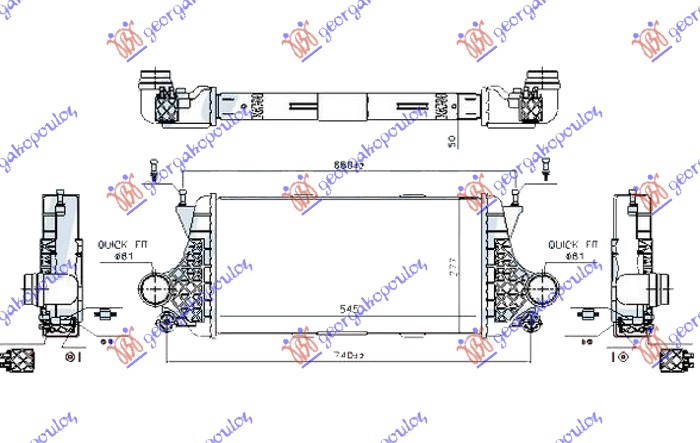HLADNJAK INTERKULERA 2.2 DIZEL (545x277x50) MITSUBISHI PAJERO PININ 1999-2007 (H6W/H7W)