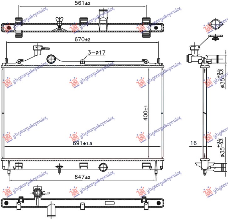 HLADNJAK MOTORA 1.5 BENZIN (MAN) (400x691) (NISSENS) MITSUBISHI ECLIPSE CROSS 2018-2022 (GK/GL)